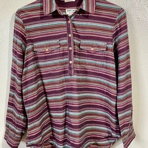Ariat REAL Billie Jean Striped Flannel Popover Shirt Womens Medium Relaxed Fit